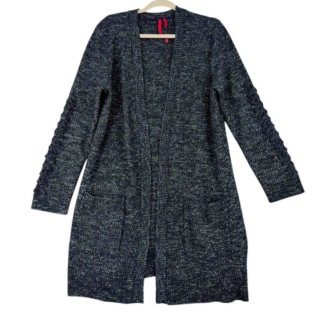 Love Scarlett Open Front Long Sleeve Cardigan Sweater Black Multi Speckle Size M